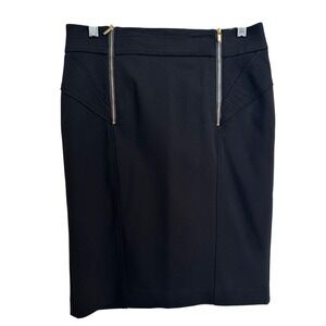 VINTAGE CACHÉ Y2K Moto Pencil Skirt // 00s Office Siren Gold Zipper Midi Size 8